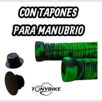 Puños para bicicleta TONYBIKESGDL en color verde y negro con textura acanalada y tapones para manubrio incluidos