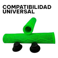 Puños para bicicleta TONYBIKESGDL en color verde neón con patrón geométrico texturizado y tapones negros incluidos.