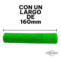 Puños para manubrio TONYBIKESGDL de 160mm en color verde neón con patrón geométrico texturizado para mejor agarre.