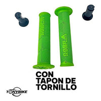 Puños TONYBIKESGDL para bicicleta de montaña en color verde con textura ergonómica antideslizante y tapones de tornillo