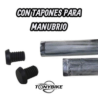 Puños para bicicleta TONYBIKESGDL en gris y negro con textura zigzag antideslizante y tapones para manillar incluidos.