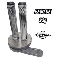Puños TONYBIKESGDL para bicicleta en gris y negro con textura zigzag antideslizante y tapones, pesando 93 gramos.