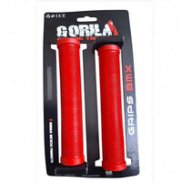 Puños de caucho rojo GORILA para bicicleta BMX con diseño estriado y tapones negros, vendidos por TONYBIKESGDL