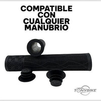 Puños de goma negros TONYBIKESGDL de 160 mm con textura antideslizante y tapones para manillar de bicicleta