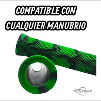 Puños de goma TONYBIKESGDL para manubrio de bicicleta en color verde y negro con textura antideslizante en zigzag