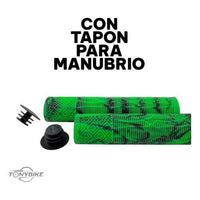 Puños de goma TONYBIKESGDL verde neón y negro con textura antideslizante y tapones para manubrio de bicicleta