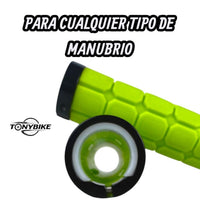Puños de goma verde neón TONYBIKESGDL con textura hexagonal ergonómica para manubrio de bicicleta