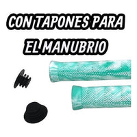Puños de goma TONYBIKESGDL color verde jaspeado con patrón de espiga antideslizante y tapones para manubrio