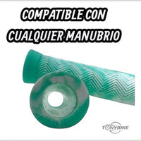 Puños de goma TONYBIKESGDL color verde jaspeado con textura antideslizante tipo espiga para manubrio de bicicleta