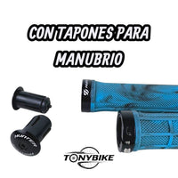 Puños de manillar TONYBIKESGDL Hunter en azul y negro con textura antideslizante y tapones reforzados para MTB