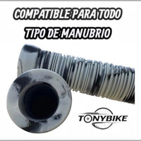 Puños para manubrio TONYBIKESGDL con diseño marmolado blanco y negro, textura estriada antideslizante y ergonómica.