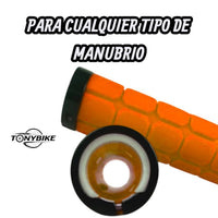 Puños de manubrio TONYBIKESGDL naranjas con patrón hexagonal y sistema de bloqueo para bicicleta MTB o urbana.
