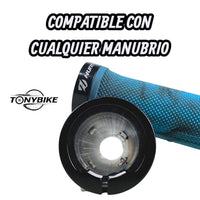 Puños de manillar TONYBIKESGDL Hunter para MTB en color azul y negro con textura antideslizante y tapones reforzados.