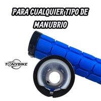 Puños de silicona azul TONYBIKESGDL con diseño ergonómico antideslizante y sistema de bloqueo para manubrio de bicicleta