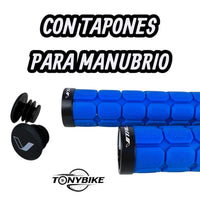 Puños de silicona azul TONYBIKESGDL con patrón geométrico antideslizante y tapones de extremo para manubrio de bicicleta