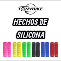 Puños de silicona TONYBIKESGDL para bicicleta y scooter en varios colores vibrantes, diseño ergonómico antideslizante.
