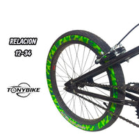 Rueda trasera de bicicleta BMX TONYBIKESGDL con rin estampado en camuflaje verde y llanta negra de alto rendimiento