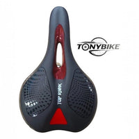 Sillín anatómico TONYBIKESGDL Top Rank negro con detalles rojos y luz trasera integrada para mayor seguridad ciclista