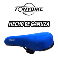 Sillín TONYBIKESGDL azul eléctrico de gamuza con diseño ergonómico y bordado BEAST para bicicletas BMX y urbanas