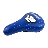 Sillín de bicicleta TONYBIKESGDL Aerobmx azul con patrón de puntos, diseño ergonómico y resistente para freestyle.