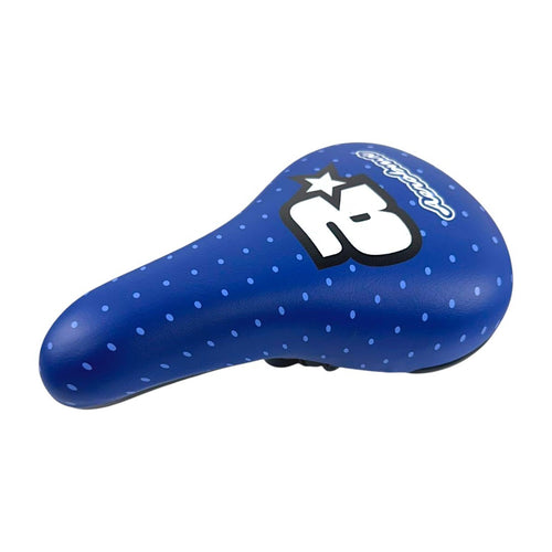Sillín de bicicleta TONYBIKESGDL Aerobmx azul con patrón de puntos, diseño ergonómico y resistente para freestyle.