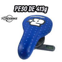 Sillín deportivo TONYBIKESGDL azul con puntos blancos para bicicleta BMX, diseño ergonómico y ligero de 413 gramos.