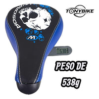 Sillín de bicicleta TONYBIKESGDL Windsor con estampado de calaveras en azul y negro y costuras reforzadas