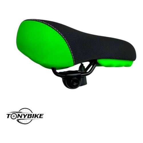 Sillín TONYBIKESGDL ergonómico para bicicleta en color negro y verde neón con textura antideslizante y costuras.
