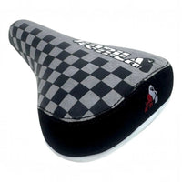 Sillín de BMX TONYBIKESGDL marca Gorilla con patrón de cuadros gris y negro en material tipo ante para mayor agarre