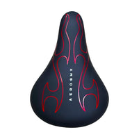 Sillín TONYBIKESGDL AeroBMX negro mate con diseño de llamas rojas para bicicletas urbanas y de estilo BMX