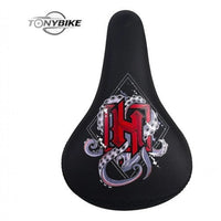 Sillín TONYBIKESGDL para bicicleta BMX en color negro mate con gráfico artístico de pulpo en tonos rojos y grises.