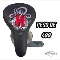 Sillín TONYBIKESGDL negro mate para BMX con gráfico de pulpo y tipografía roja, material sintético resistente