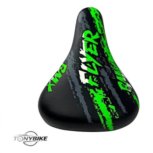 Sillín TONYBIKESGDL para bicicleta BMX en color negro con estampado gráfico verde neón y gris de alto rendimiento