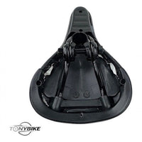 Vista inferior del sillín deportivo TONYBIKESGDL para bicicleta BMX con estructura negra resistente y sistema de montaje
