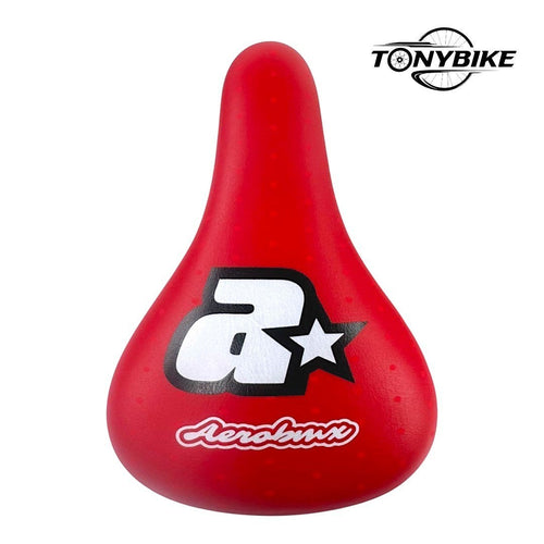 Sillín TONYBIKESGDL Aerobmx rojo para bicicleta con diseño gráfico de estrella y logo, ergonómico y resistente.