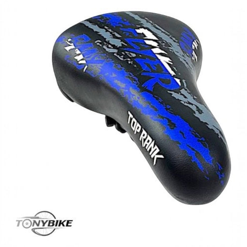 Sillín deportivo TONYBIKESGDL Top Rank Flyer en color negro con gráficos dinámicos azules para bicicleta