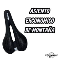 Sillín ergonómico negro TONYBIKESGDL para bicicleta de montaña con canal central de alivio y textura antideslizante.