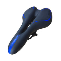 Sillín ergonómico TONYBIKESGDL negro con detalles azules, acolchado de gel y canal central para mayor comodidad.