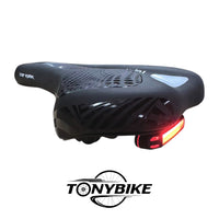 Sillín ergonómico TONYBIKESGDL negro con luz LED trasera integrada, diseño anatómico y superficie antideslizante.