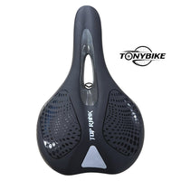 Sillín ergonómico negro TONYBIKESGDL con canal de ventilación central y diseño texturizado para mayor comodidad.