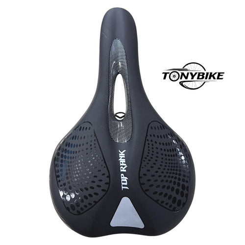 Sillín ergonómico negro TONYBIKESGDL con canal de ventilación central y diseño texturizado para mayor comodidad.