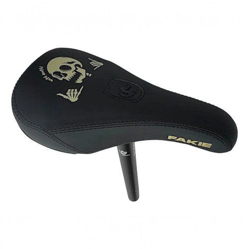 Sillín pivotal TONYBIKESGDL Fakie negro mate para BMX con gráfico de calavera y detalles en contraste