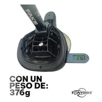 Sillín pivotal TONYBIKESGDL Fakie para BMX en color negro, pesando 376 gramos en báscula digital.